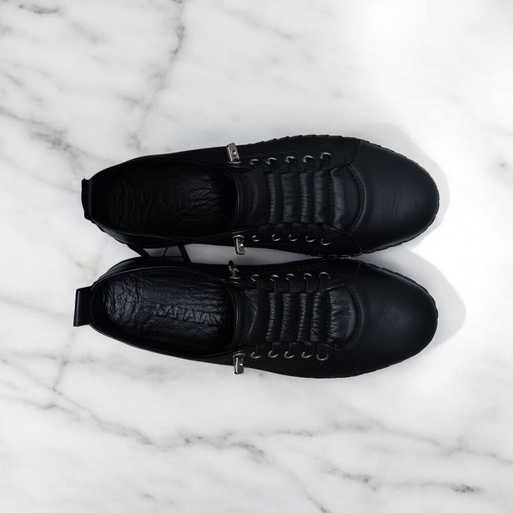 US 6.5 / EU 37 - Sanata Dezi Black Dress Leather Slip-on Sneakers